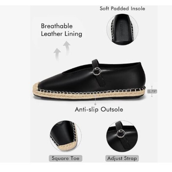 Womens Size 8 Espadrilles Mary Jane Closed Square Toe Mesh Ballet Flats Black - Picture 4 of 11